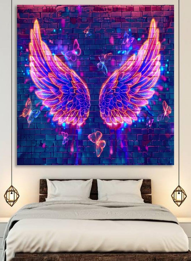 Manicer Blacklight Angel Wings Tapestry, UV Reactive Neon Wings Wall Hanging Tapestries, Fluorecent Butterfly Aesthetic Wall Art Decor for Bedroom, Living Room - 70.9" x 90.6" - Image 4